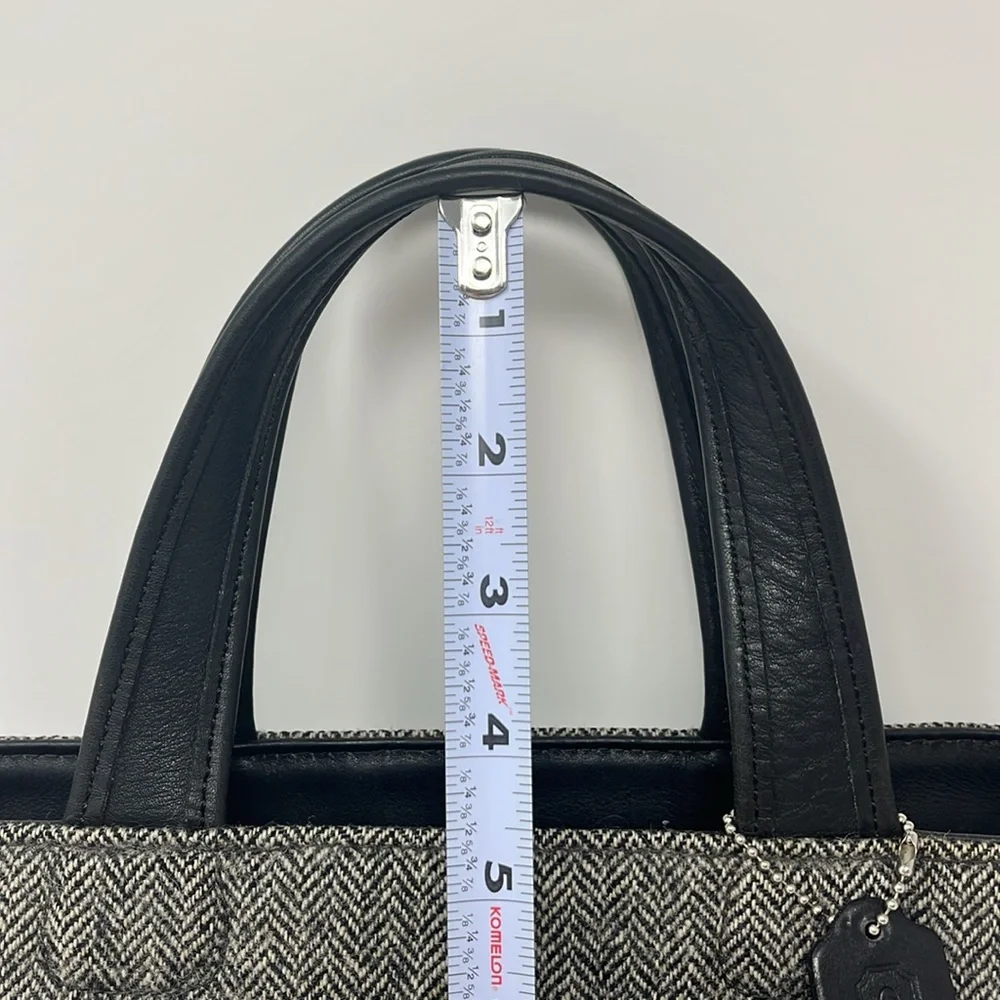 VINTAGE COACH BLEEKER TOTE HERRINGBONE TWEED BLACK LEATHER MADE IN USA 1999 - Picture 13 of 17